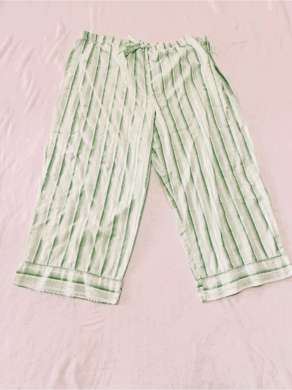 Victoria's Secret Light Green and White Striped Pajama Pants